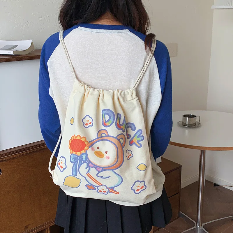 

Милая холщовая сумка, рюкзак с мультяшным шнурком, эко-кишеня, рюкзак для девочек 1220, новый стиль, маленькая свежая студенческая холщовая сумка