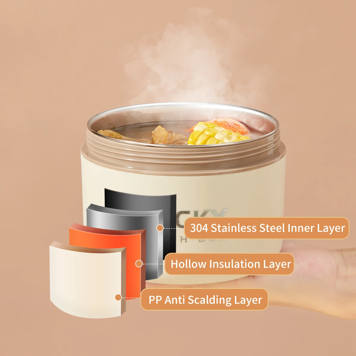 WORTHBUY Insulated Bento Lunch Box With Tableware Microwave Safe Portable 304 Stainless Steel Food Storage Container Stackable