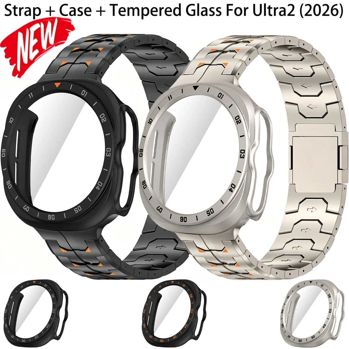 Strap + Case +Tempered Glass for Samsung Galaxy Watch Ultra 2 47mm Metal Band PC Cover for Galaxy Ultra 2026 Protective Shell