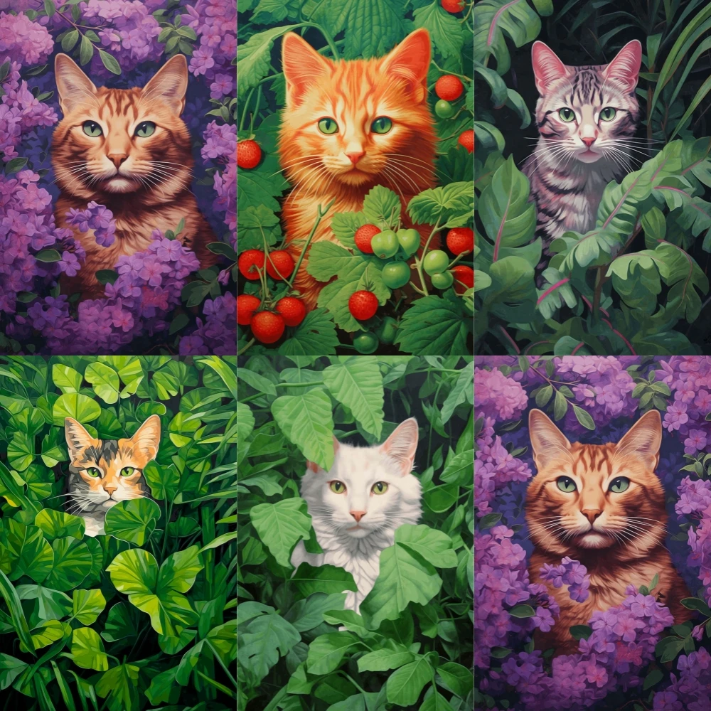 5D Diy Animal Art Diamond Painting New 2023 Cat Among Flowers Full Rhinestone Mosaic Embroidery Cross Stitch Kit Home Decor Gift