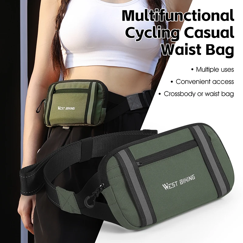 WEST BIKING Multifunctional Men Women Waist Pack Large-Capacity Waist Bag Reflective Outdoor Sports Crossbody Cycling Accessory