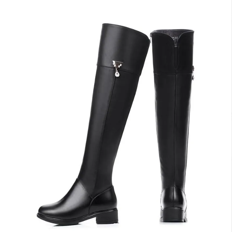 DIMANYU Over The Knee Boots Women Genuine Leather Motorcycle Boots  Women Winter Warm Women Long Boots Plus Large Size 41 42 43