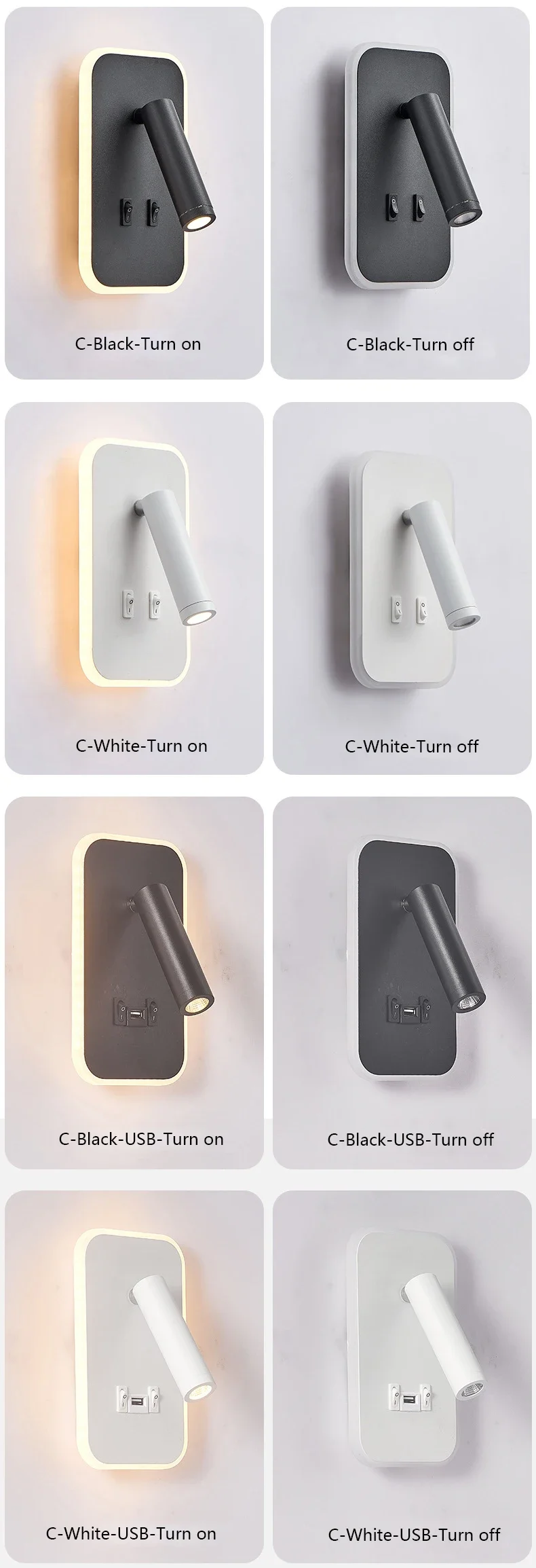 Modern Minimalist Led Wall Lamp USB Charging Indoor Bedroom Lamp Hotel Bedside Reading Lamp Wall Lights Sconce Switch AC 90~240V