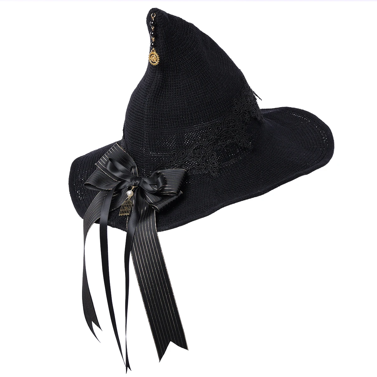 Czarny Gotycki Kapelusz Wiedźmy Damski Maskarada Kapelusz Czarodzieja Gotyk Magiczna Dziewczyna Kapelusz Akcesoria Cosplay Dekoracja na Imprezę Nakrycie Głowy