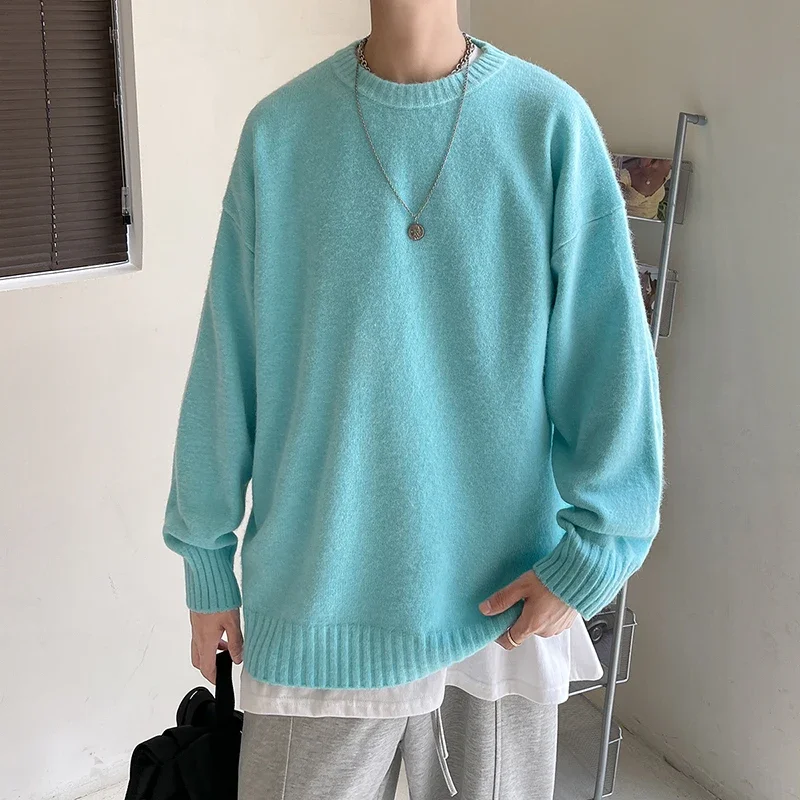 

Men Sweaters Solid Color Oversized Long Sleeve Autumn Winter Streetwear Pullovers Knitwear