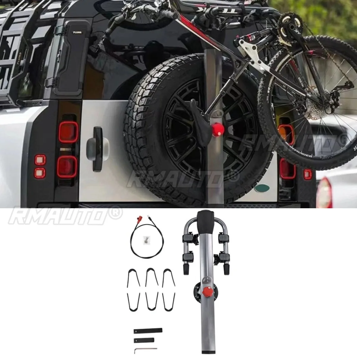 

Bike Trunk Mount Rack Bike Spare Tire Mounted Rack Hitch Mount Chin Body Kit For Land Rover Defender 2020-2025 Car Accessories