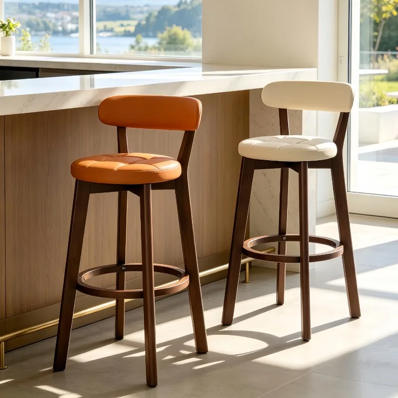 Chaise de bar confortable avec dossier, style nordique, en bois massif, pour comptoir de cuisine, Taburetes Para Barra