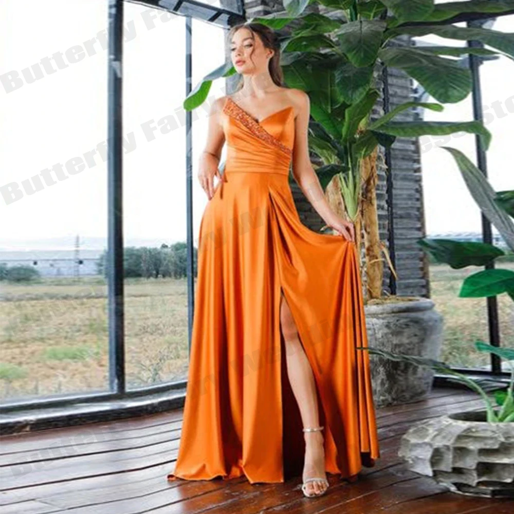 

Exquisite Off Shoulder Sleeveless High Fork Beautiful Dresses Women Orange Party Night Club Sexy 2023 Summer New Long Dresses