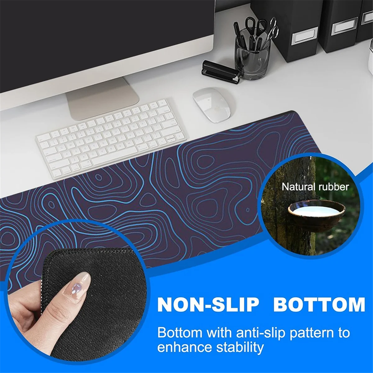 Topographic Contour Extended Big Mouse Pad Computer Keyboard Mouse Mat Mousepad with 2mm Non-Slip 11.8x31.5Inch A