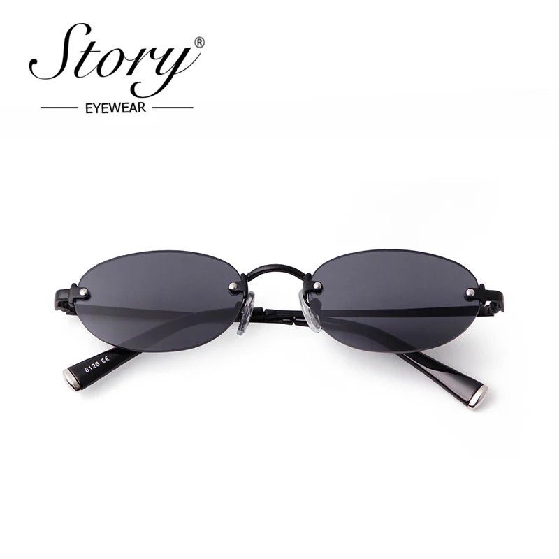 STORY Fashion Frameless Oval Sunglasses Women Men Brand Designer Retro Trendy Rivets Rimless Sun Glasses Champagne Shades S8126A