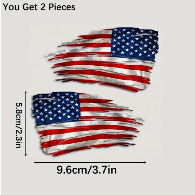 A Pair of 2 Tattered American Flag Stickers, Personalized Car Stickers, Used on Cars, Furniture, and Glass