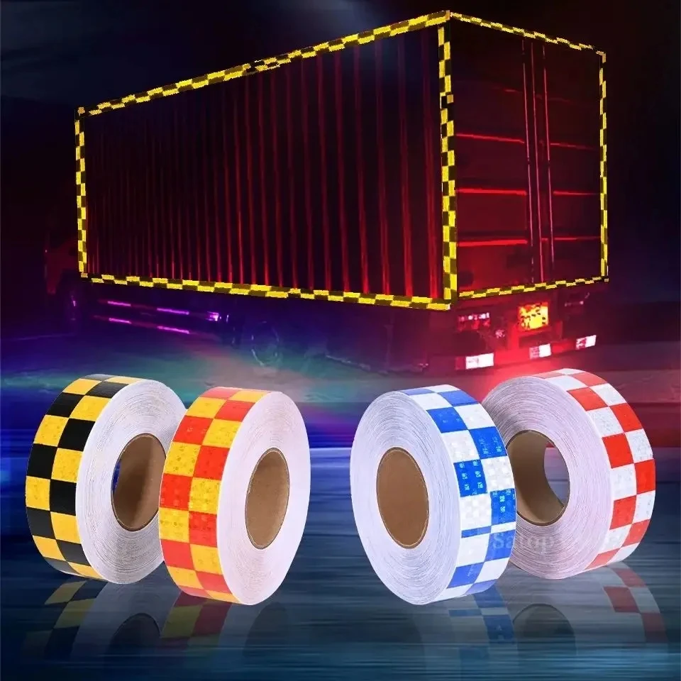 PVC Reflective Sticker Square Grid Checkered Pattern Reflector Tape Red Yellow Fluorescent White Reflect Film For Truck Car Road