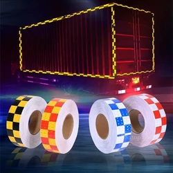 PVC Reflective Sticker Square Grid Checkered Pattern Reflector Tape Red Yellow Fluorescent White Reflect Film For Truck Car Road