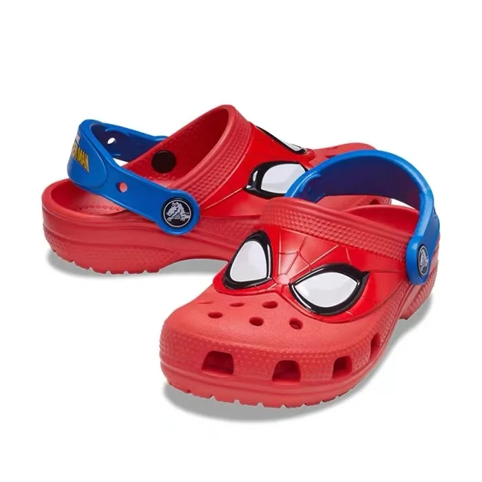 Original Crocs x Spiderman Kawaii Cartoon Cute Girls Boys Sandals Children Slippers Hole Shoes Non-Slip Beach Home Shoes Gift