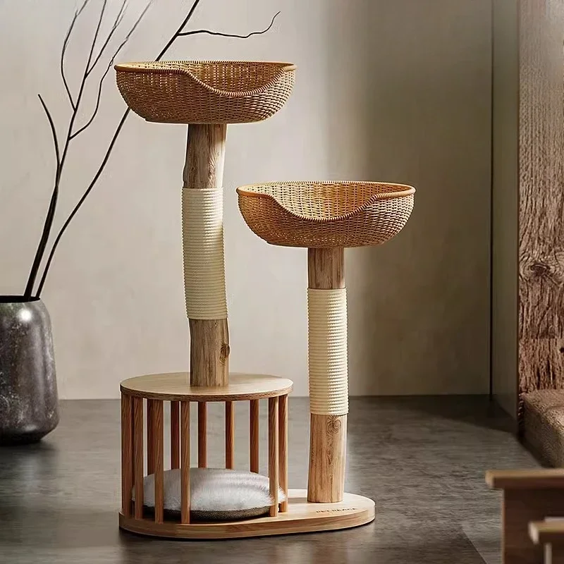 Rangka panjat kucing rotan kecil dari kayu solid sarang kucing