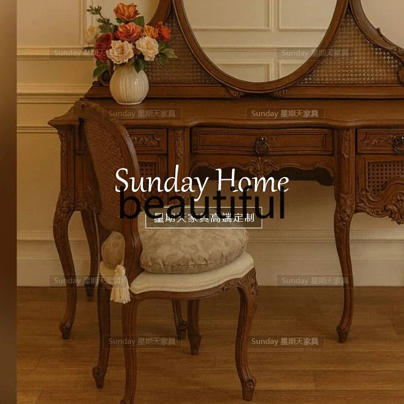 G153 American neoclassical carved dresser French retro old makeup table antique bedroom