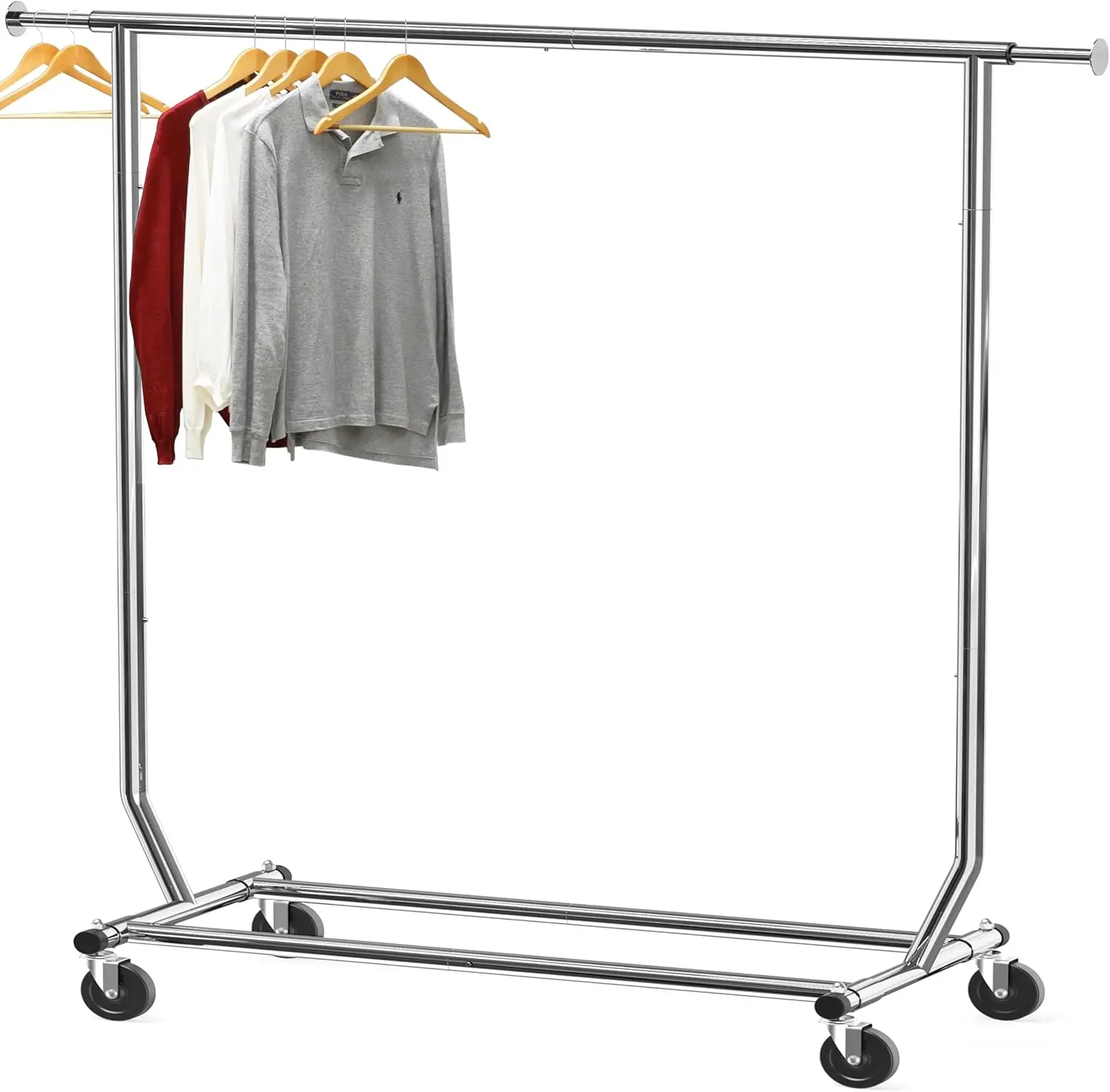 

Supreme Commercial Grade Clothing Garment Rack Holds Up to 250 lbs 50 to 75 Inches Extensible Rod Chrome