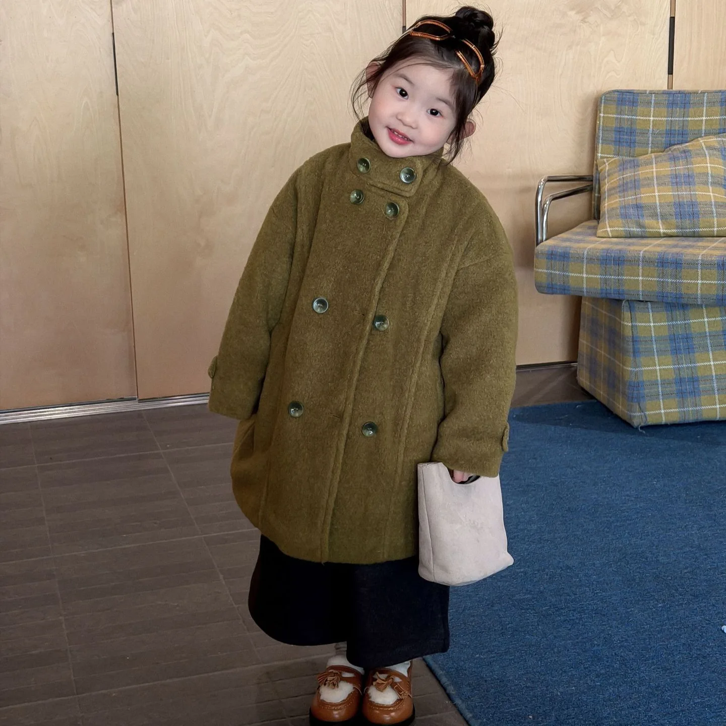 2025 Winter New Kids Clothing Korean Style Girls Double-breasted Quilted Coats Kids Coats and Coats Boutique Clothing