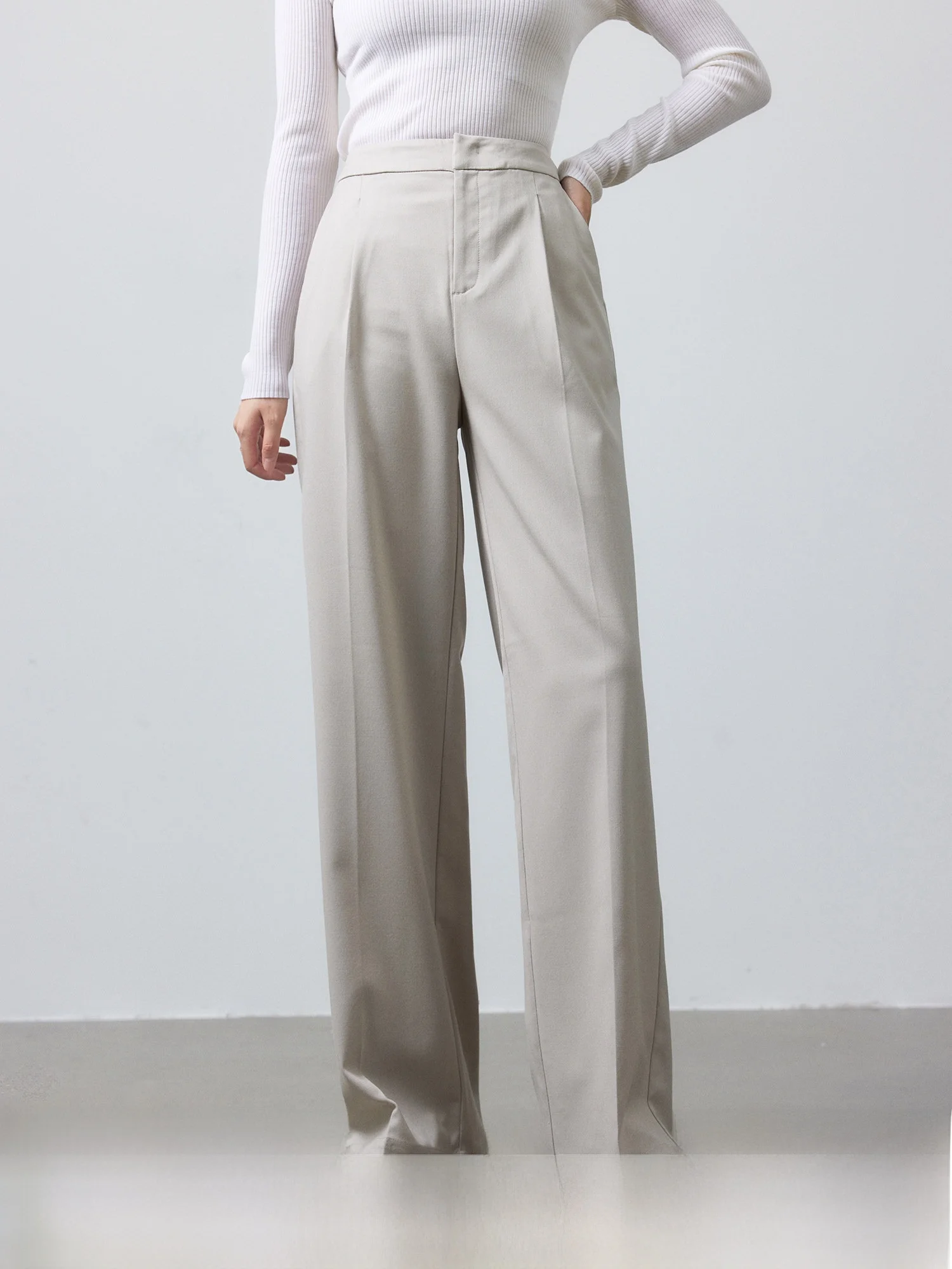 

Modern Casual Pants for Women Straight Leg Drapey Crease Texture Workwear Lightweight Polyester Fiber Natural Waist Trousers