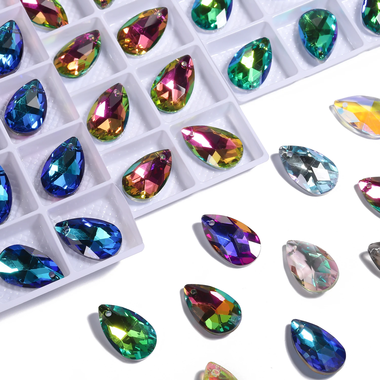 8pcs 13x22mm Water Droplet Shape Crystal Quartz Beads Single Hole Pendant Glass Beads for DIY Jewelry Making Necklace Bracelet