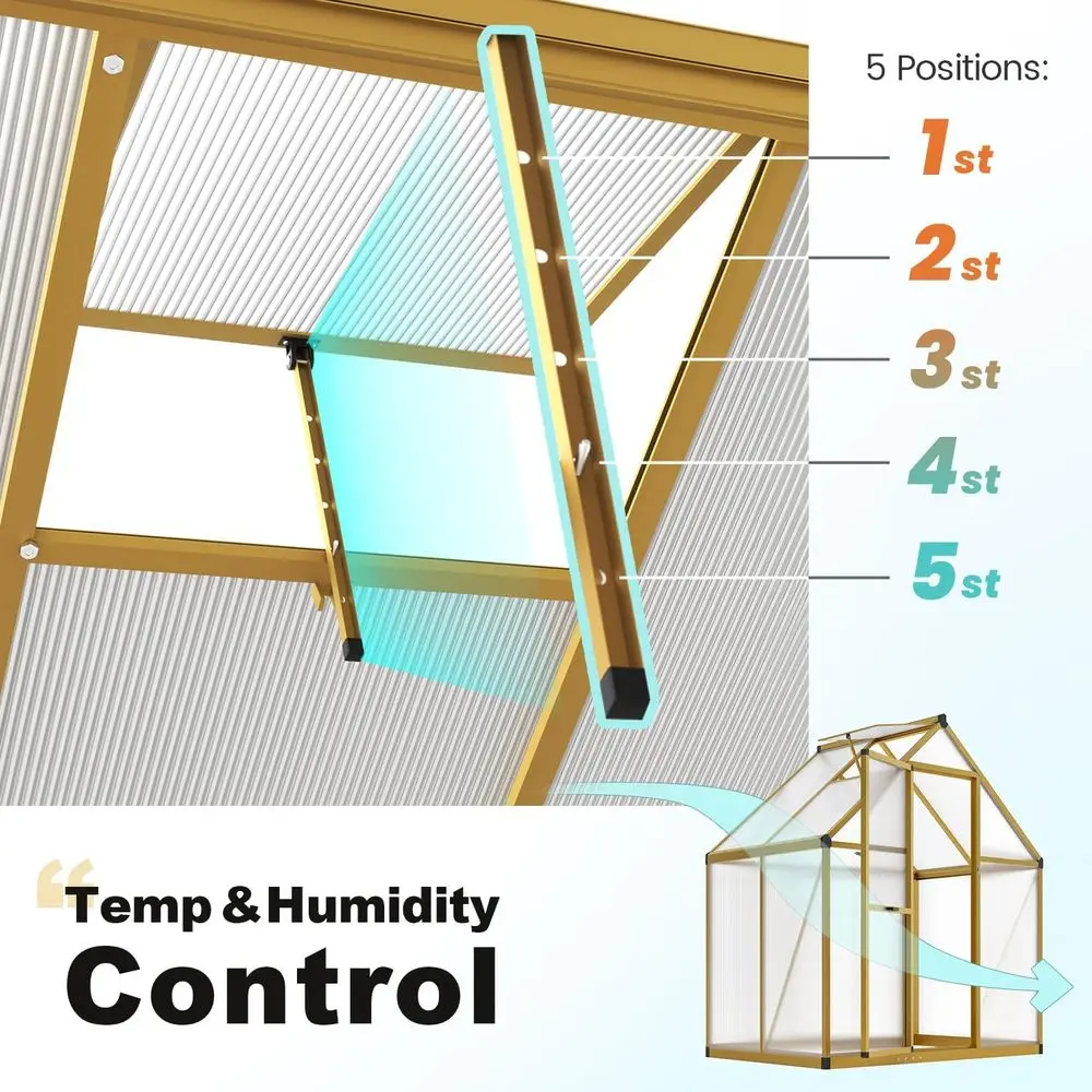 4x6 قدم من البولي كربونات للمشي في المنزل الأخضر للخارج، إطار من الألومنيوم لوحة مقاومة للأشعة فوق البنفسجية حديقة الفناء الخلفي مع باب شبكي قابل للقفل Ro #5
