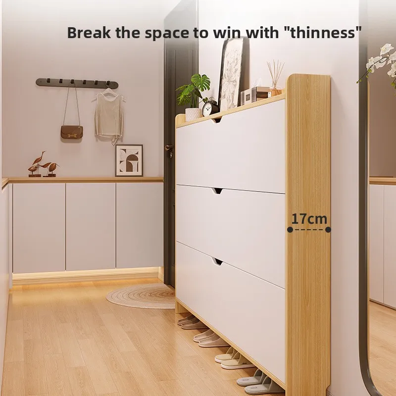 

Durable Solid wood shoe cabinet large-capacity multi-layer storage integrated of the home small narrow tipping bucket shoe