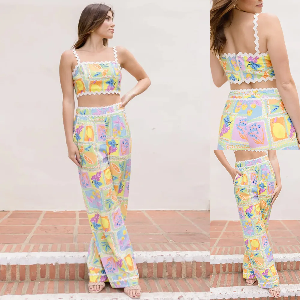 

Independent Website Amazon European And American Women's Clothing Cross-Border Foreign Trade Camisole Printed Long Pants