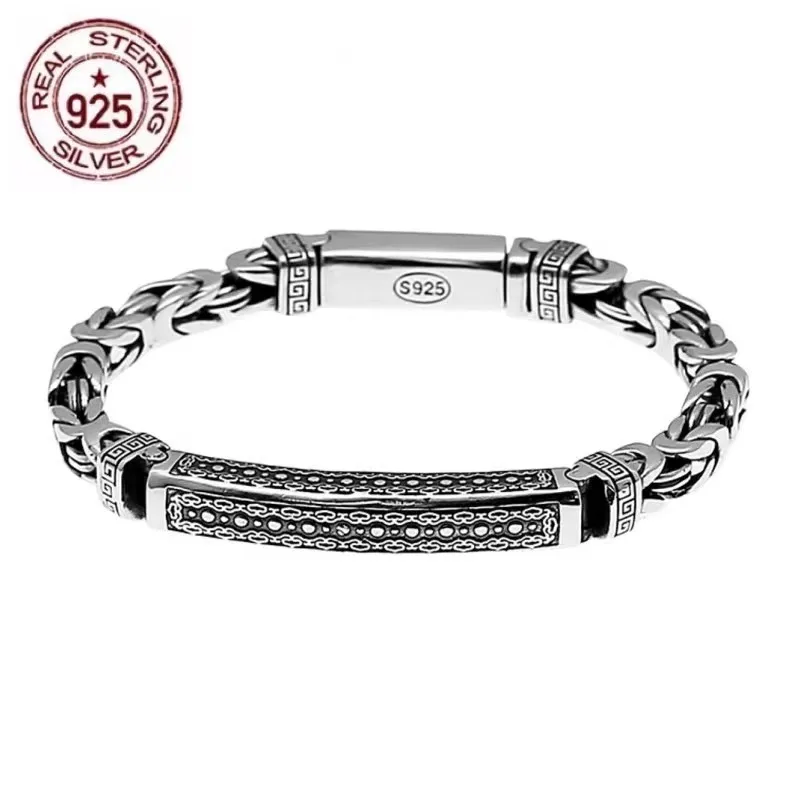 100% S925 Sterling Silver Bracelet 2022 New Fashion Punk Square Safety Totem Woven Chain Pure Argentum Hand Unisex Jewelry Gifts