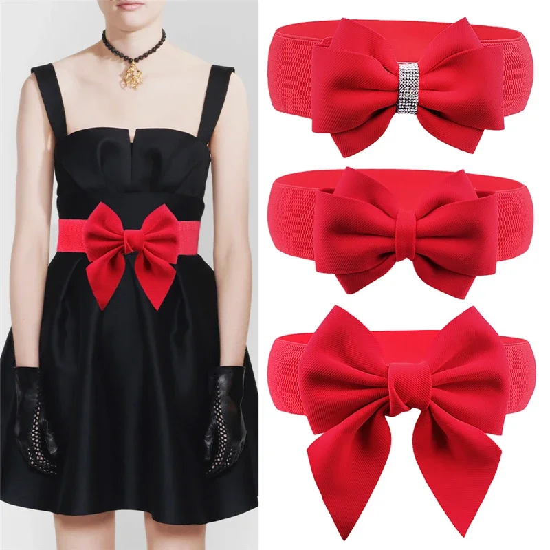 Fashion Women Big Bow Waistband Elastic Wide Stretch Waist Belt for Girls Clothes Accessories Lady Dress Belt