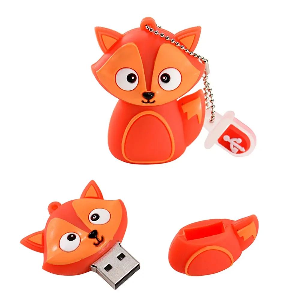 Cute Fox USB Flash Drive 4GB-128GB Cartoon Animal Memory Stick Creative Gift Pen Drive Real Capacity External Storage Pendrive