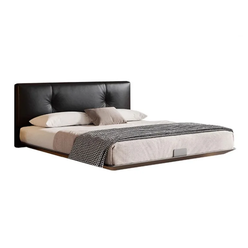 

Italian minimalist suspended leather storage bed, carbon steel bed frame