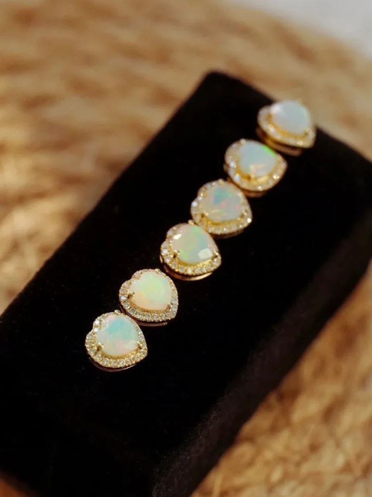 

S925 Sterling Silver Women Stud Earrings Love Opal French New Earrings Zircon Fine Jewelry Women’s Daily Wear Holiday Party Gift