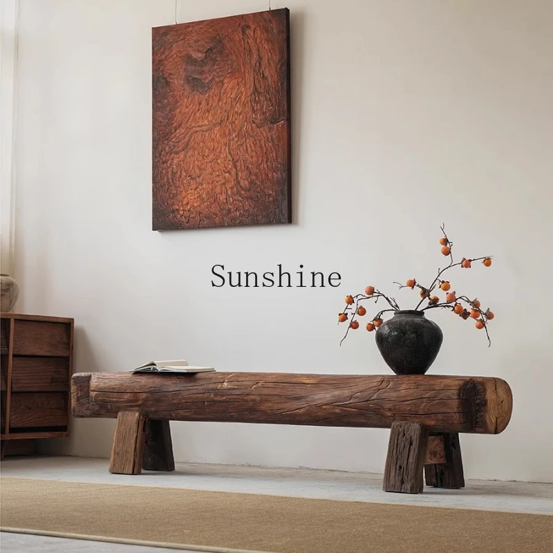 Wabi-sabi wind, solid wood strip, entrance shoe change stool outdoor courtyard B & B hotel decorative furniture