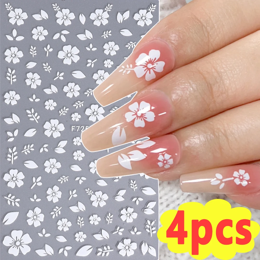 Sweet Nail Art Sticker Cherry Blossom Patterns 3D Nail Stickers White Flower Petals Wedding Design Spring Manicure Slider Decor