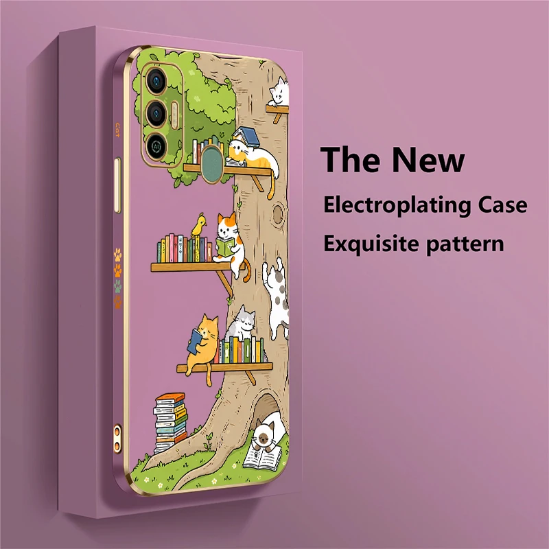 Cute Cat Pattern Phone Case For Tecno Spark 20 Pro 8C 7 Pro 7T 6 Go 1 5Air Silicone Plating Drop Resistant Protective Cover Etui view 3