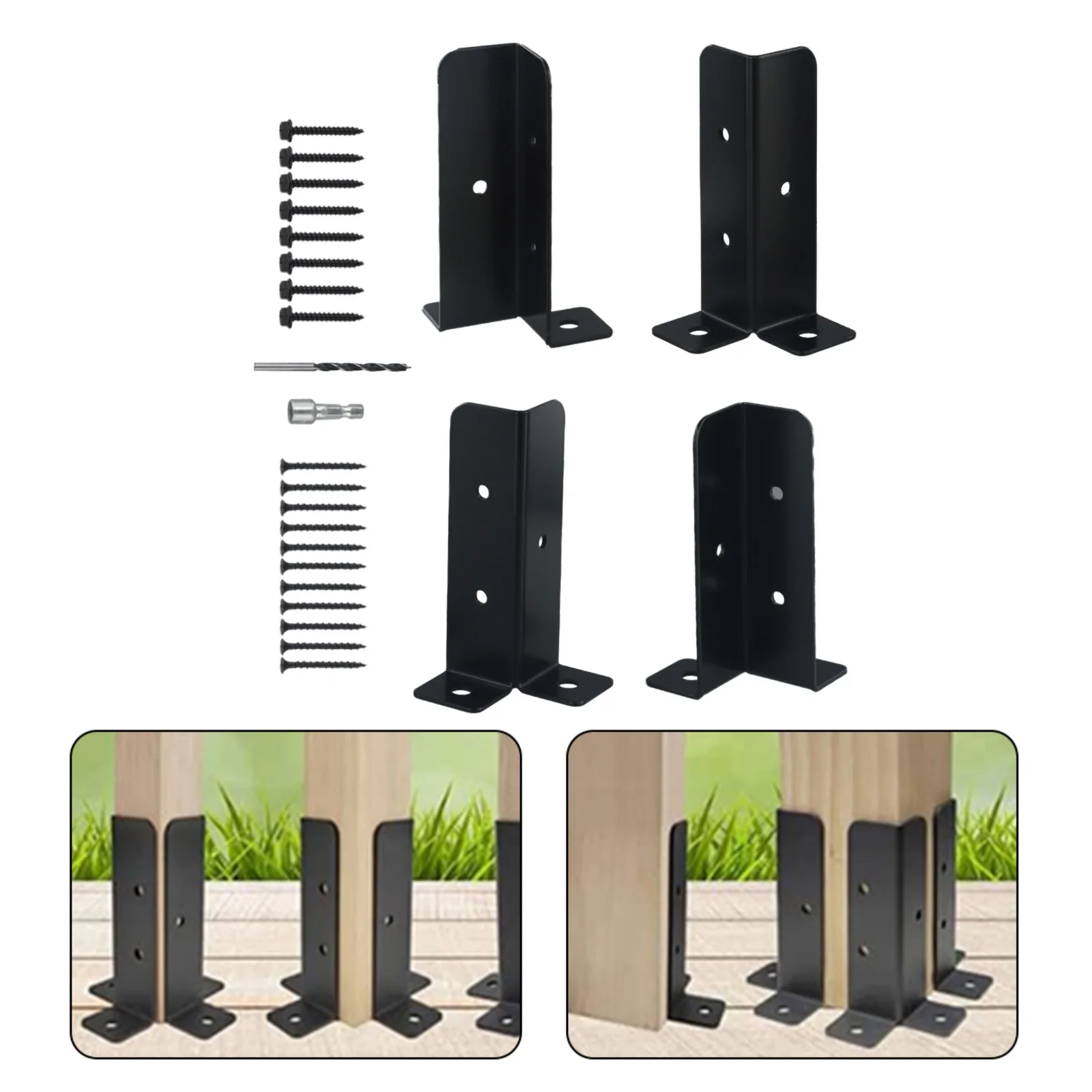 Post Anchor Base Brackets Set of 4 Adjustable for Deck For Pergola Fence Railing on Wood Concrete Mounting Applications
