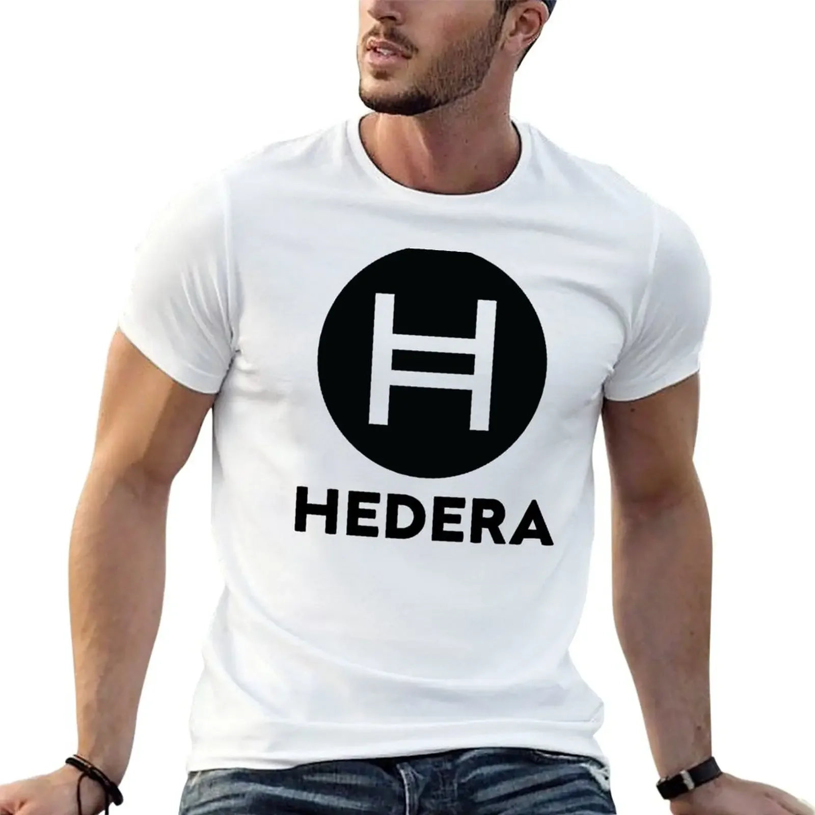 

hedera hashgraph (hbar) - cryptocurrency trading (transparency H logo) T-Shirt sweat workout shirts for men