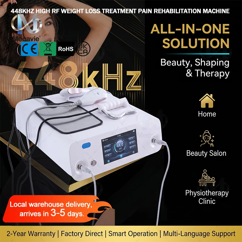 Appareil de physiothérapie par radiofréquence thermique profonde Mecavie 448KHz 500W, à résonance cellulaire, avec 4 poignées, pour lifting facial, anti-âge, remodelage corporel, réduction des graisses, soulagement des douleurs musculaires, équipement de massage de rééducation pour salon et usage domestique