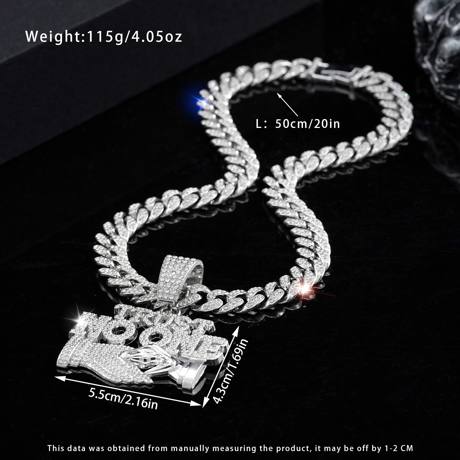 Men\'s Letter TRUST NO ONE Pendant Necklace, Hip Hop Style Rhinestone Necklace Suitable For Party Or Back-To-School Season