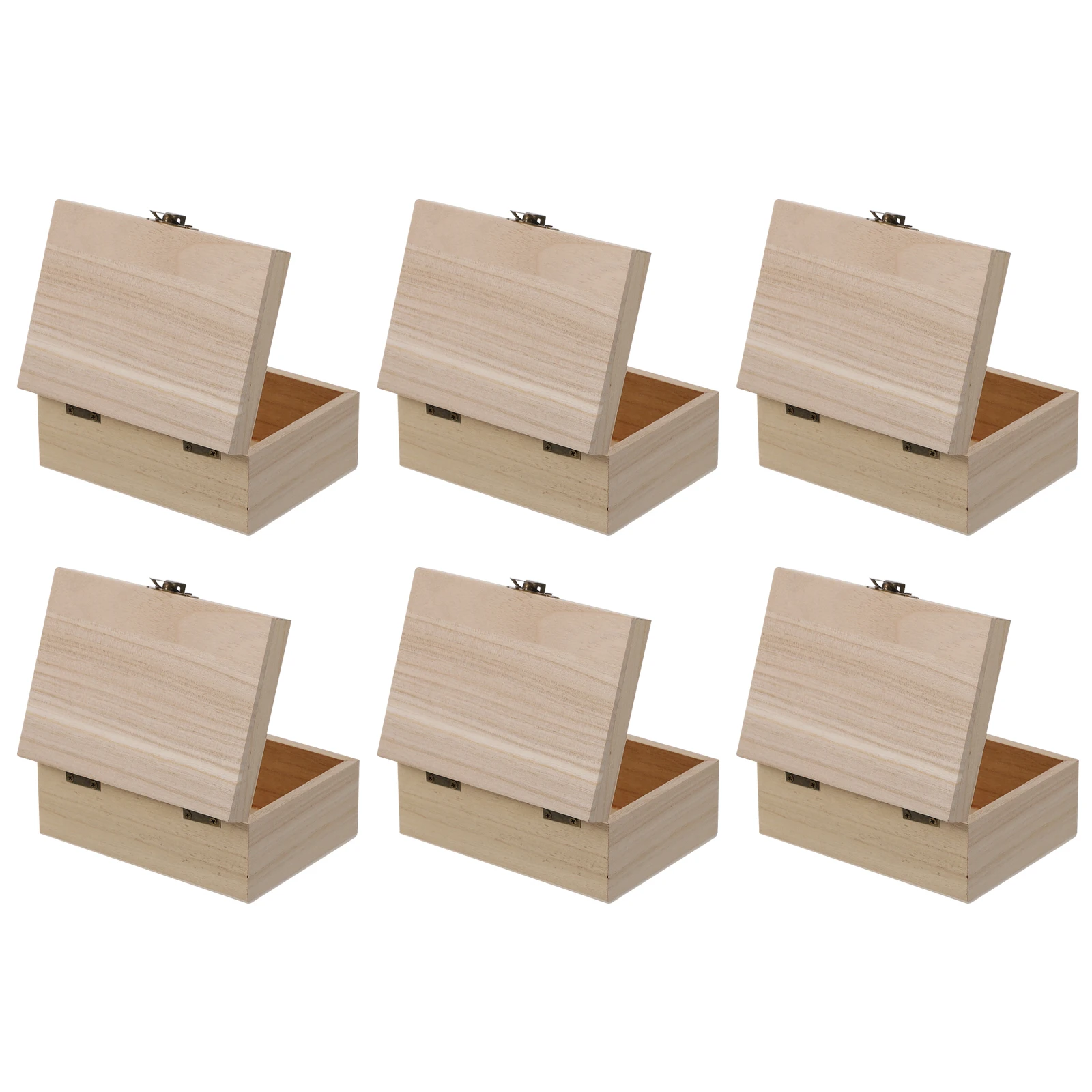 

6pcs Wooden Craft Box Unfinished Wood Storage Container with Lid Desktop Wood Organizing Case Natural Finish for DIY