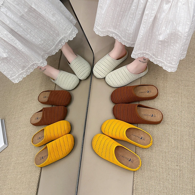 

Hand-woven Flat Closed-toe Slippers Women Flats Shoes Hollow Sandals Summer Trend Fashion Beach Casual Retro Comfortable Sandals
