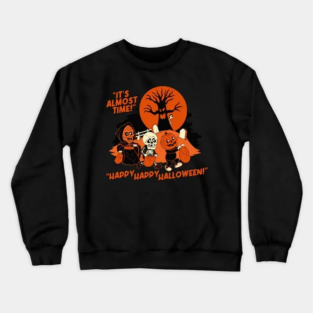

Autumn and Winter Halloween Festive Cotton Crew Neck Sweatshirt This Delightful Design Showcases Classic Halloween Characters