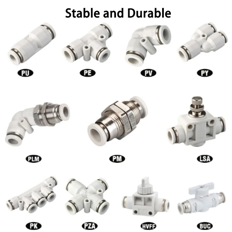 Pneumatic Fitting High Strength Plastics Pipe Connectors White Fittings BSP Thread Tube Connector PU PE PV PM 6mm 8mm Adapter