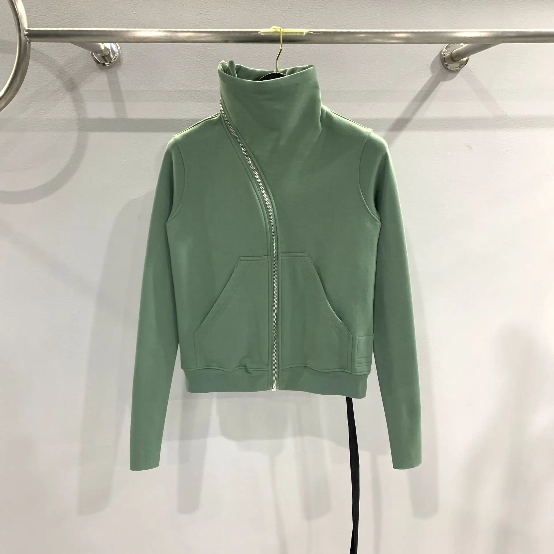 

Women's Dark RO Style Replica Vice Line Flutter Belt Slant Zipper High Neck Cotton Brushed Sweatshirt Jacket