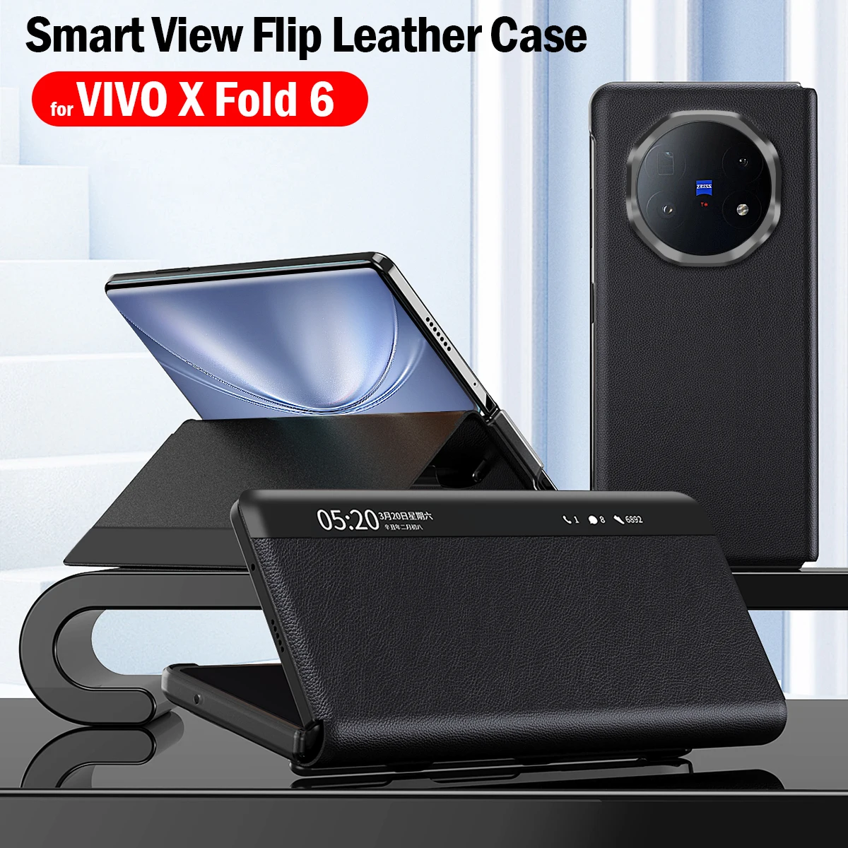 

Flip Leather Cover for VIVO X Fold 6 Case Magnetic Leather Kickstand Smart View Protection Phone Capa Funda