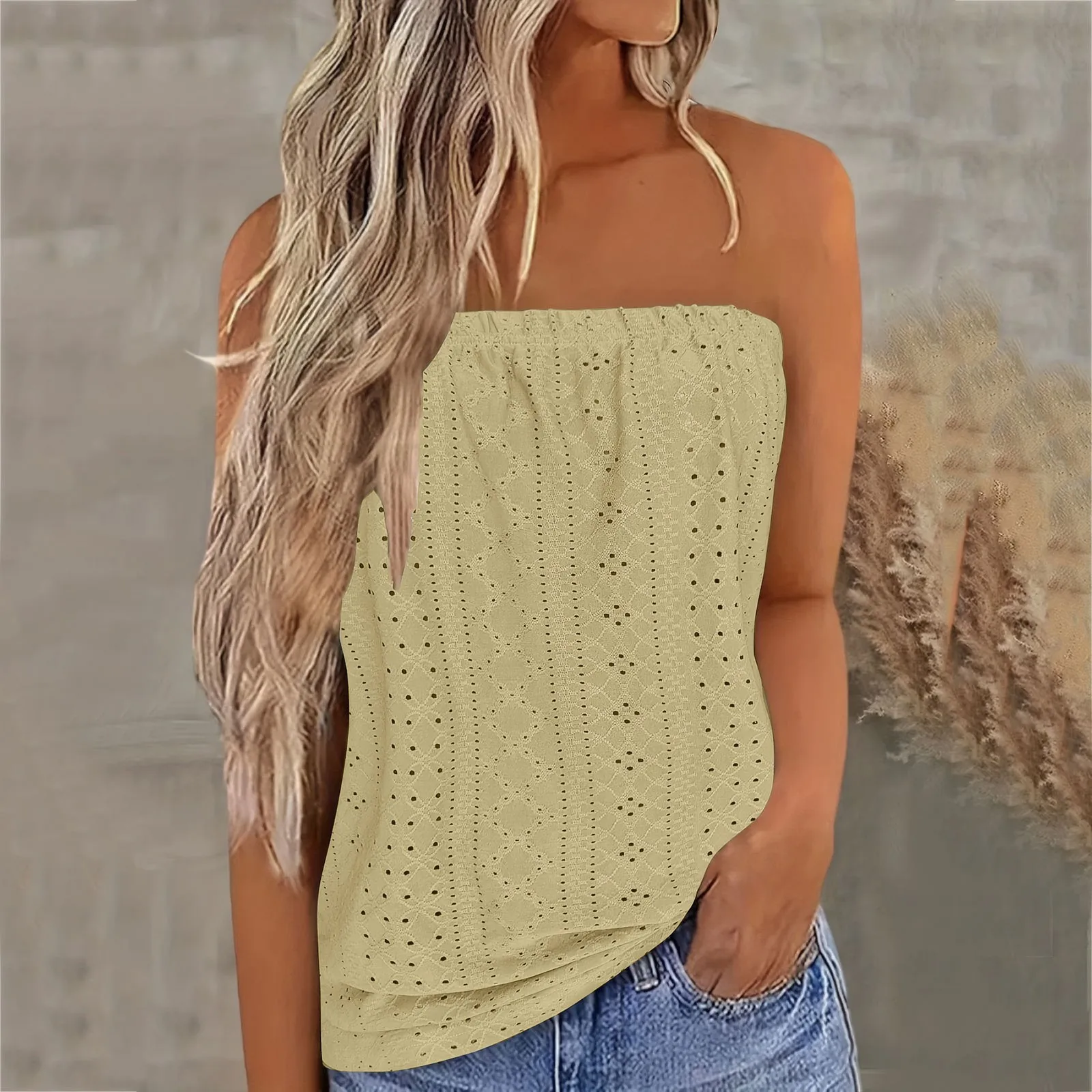 Casual Summer Hollow Out V Neck Sleeveless Tube Tops For Women Fashion Elegant Loose Tank Tops Solid Tunic Pullover