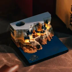 3D Castle Paper Sculpture Desk Calendar Meopad Magic Castle Memo Pad Tear-Away Notepad DIY Craft Gifts for Home Office School