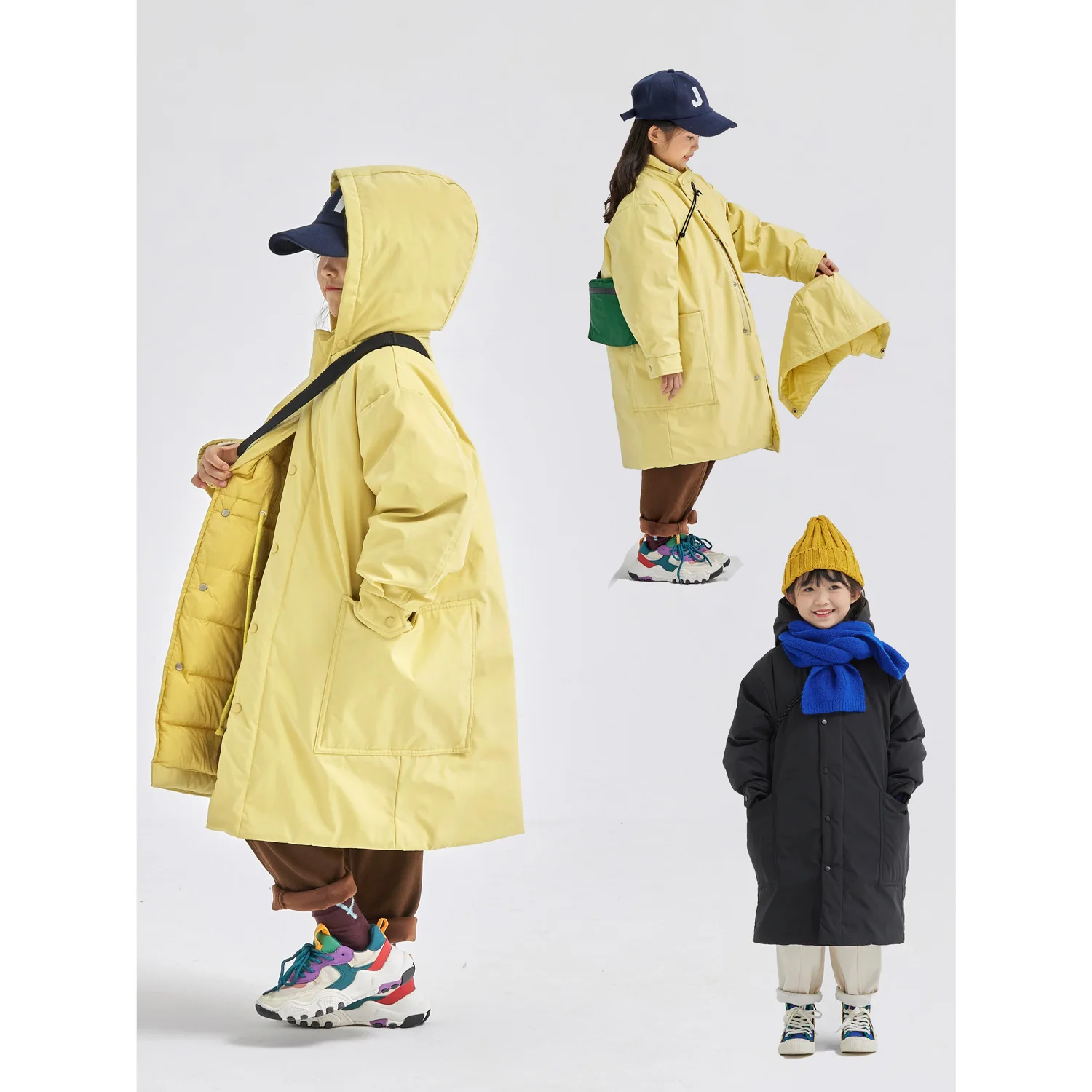 Medium and Long Down Cotton-padded Clothes Solid Color Foreign Casual Boys and Girls Cotton-padded Jacket Children's Clothing