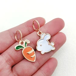 Gold Color Asymmetrical Rabbit Radish Stud Earrings for Women Cute Bunny Earrings for Girls