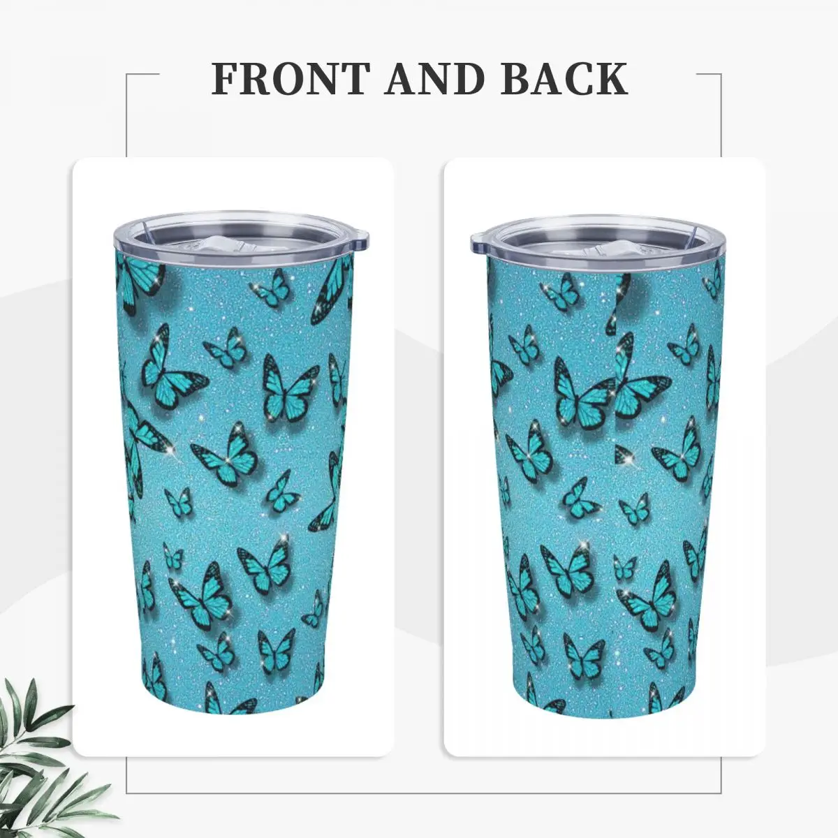 Butterfly Tumbler Vacuum Insulated Cartoon Coffee Cups with Lid Straw Outdoor Mug Spill Proof, 20oz